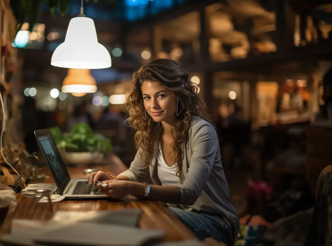 Femme seule qui travaille sur son ordinateur pour son développement professionnel